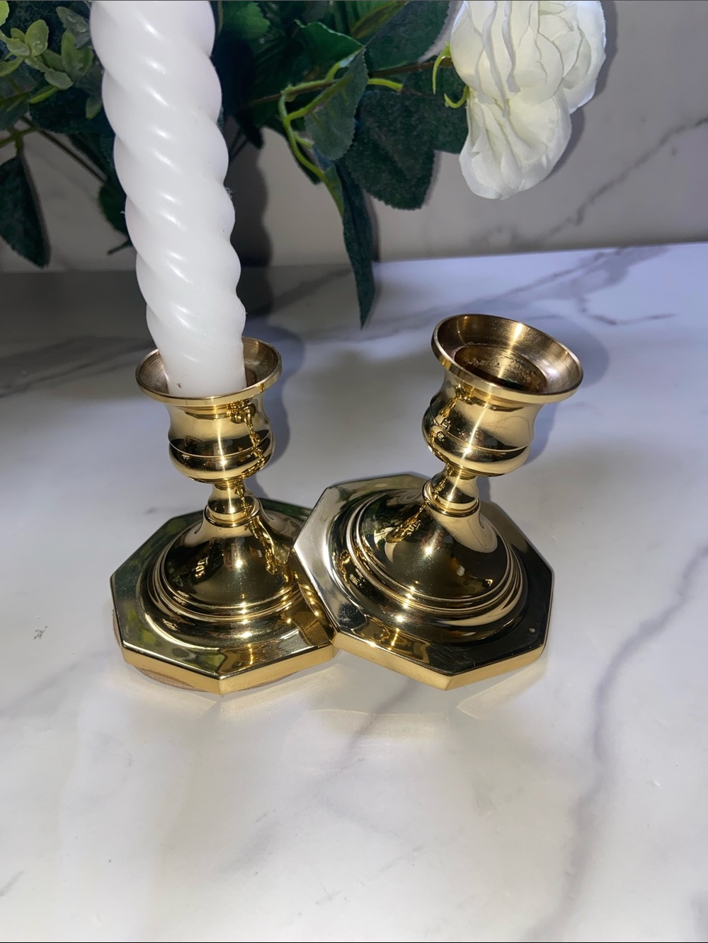 Vintage Baldwin Brass Candlestick Brass Octagonal Base Candle Holders - Set of 2